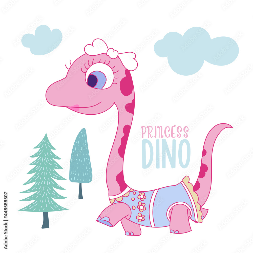 Pink princess dinosaur wearing dress.