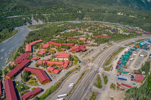 Aerial View of the Village of Glitter Gulch outside of Denali National Park in Alaska
