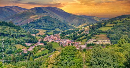 Fotografie Panoramic view of Pola de Allande in Asturias, Spain.