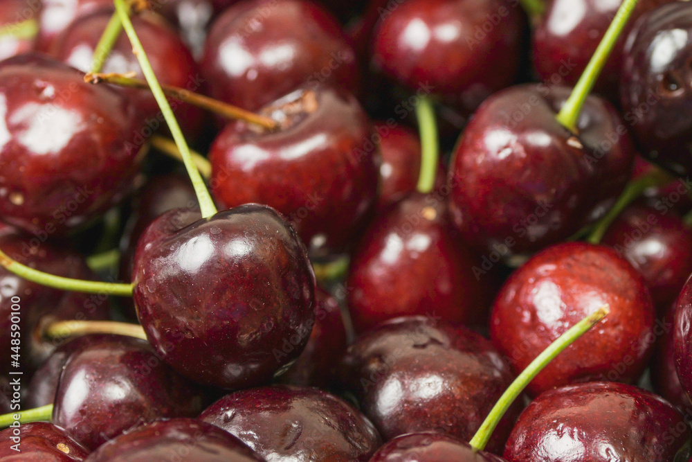 Red fresh juice cherry. Close up. Fresh berries. Food industry. Produce product Red fresh juice cherry. Close up. Fresh berries. Food industry. Produce product