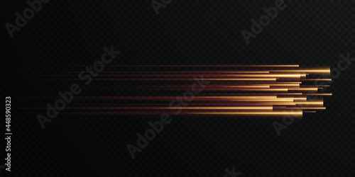 Collection of gold speed lines isolated. Gold light, electric light, light effect png. Curve gold line png for games, video, photo, callout, HUD. Light line effect gold png.	