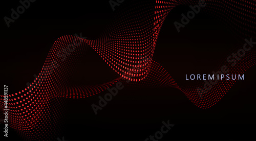 Black design with gradient, abstract red bright smooth wave shapes
