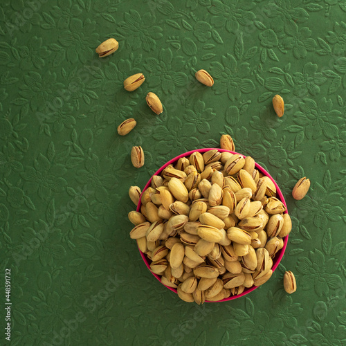 Pistachio Top Green Background Nuts 