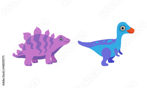 Funny Dinosaur as Cute Prehistoric Creature and Comic Jurassic Predator Vector Set