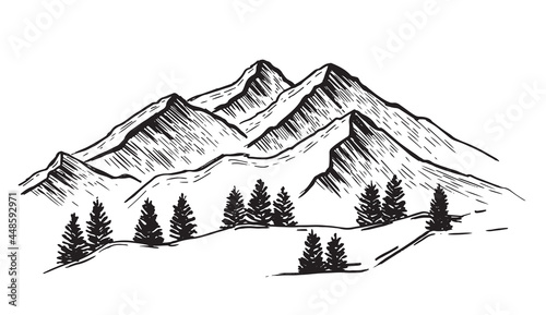 Landscape mountains. Hand drawn illustration.