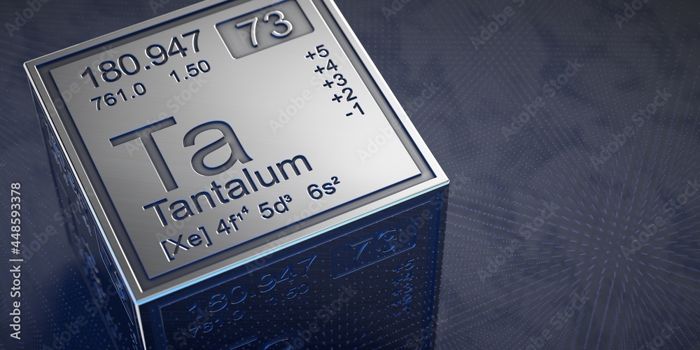 Tantalum. Element 73 of the periodic table of chemical elements. Stock
