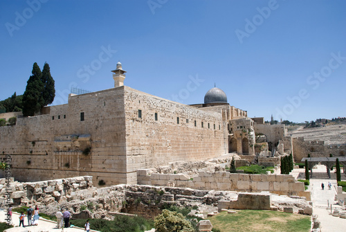 Great Eastern Wall and dome of Al Aqsa Mosque, Jerusalem photo