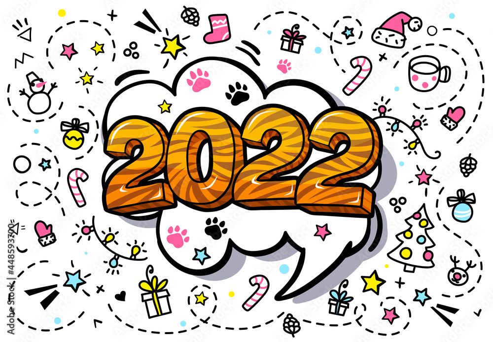 New Year party card. Numbers 2022. Flat design