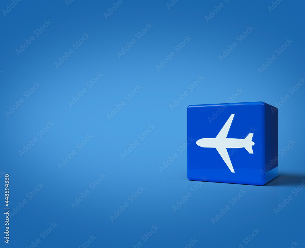 3d rendering, illustration of airplane icon on block cubes on blue background, Business transportation concept 3d rendering, illustration of airplane icon on block cubes on blue background, Business transportation concept