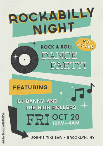 Rockabilly Retro Dance Party DJ Bar Poster Template