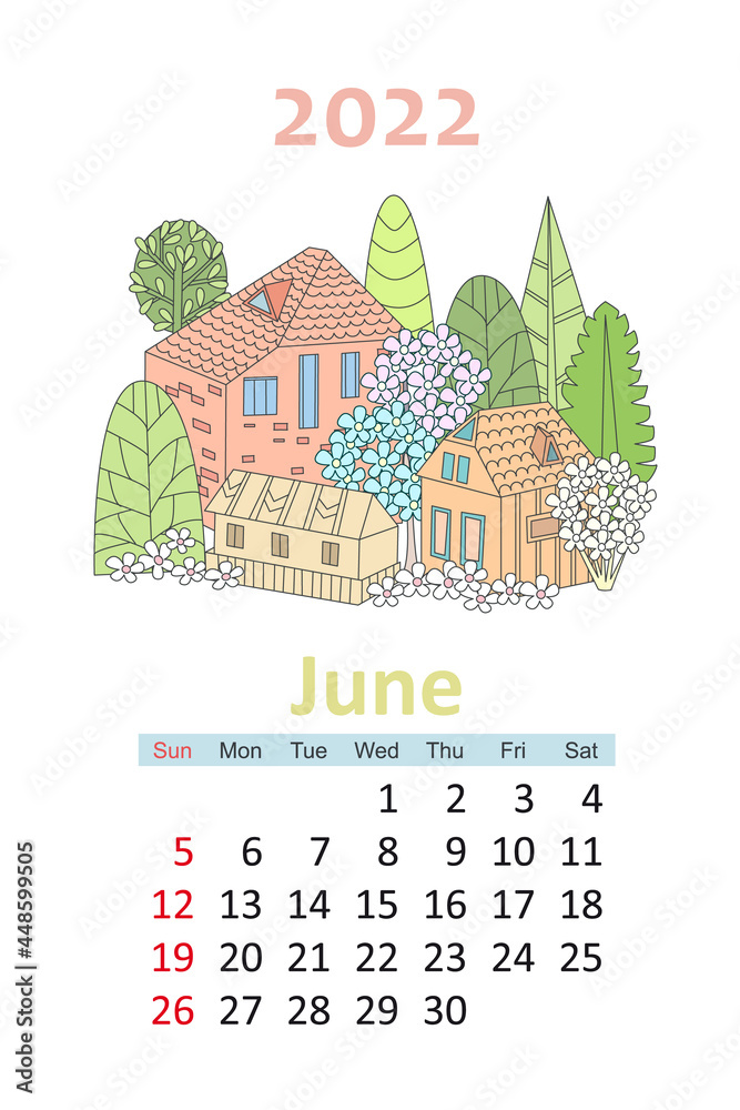 Obraz premium lovely cityscape calendar 2022. cute houses surrounded by flower