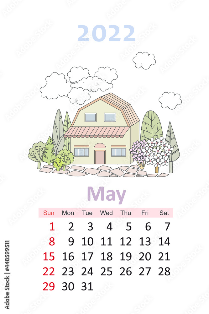 lovely cityscape calendar 2022. cute house surrounded by floweri