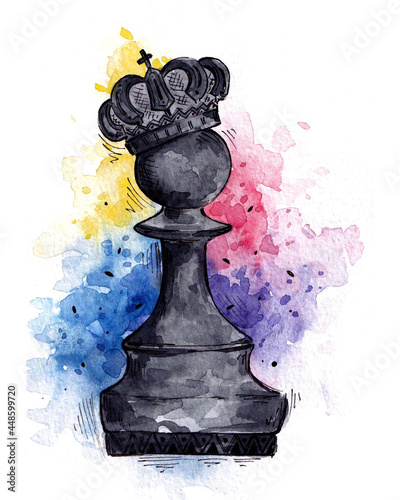 day of chess. watercolor illustration of a chess piece. King.
