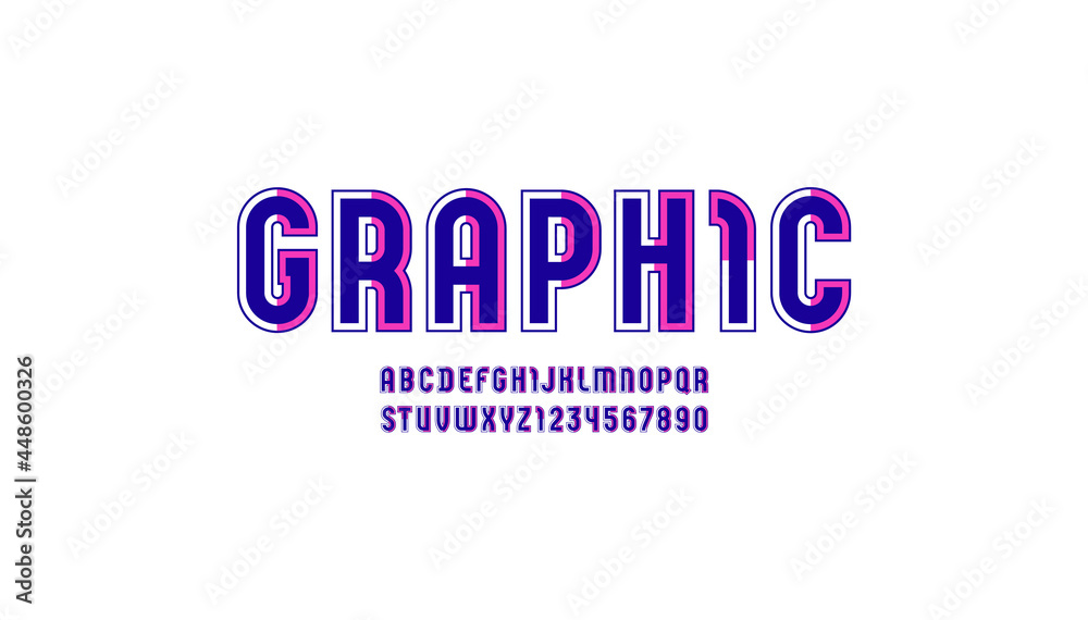 Original graphic font, modern trendy alphabet, letters and numbers made of outline and part letter, vector illustration 10EPS