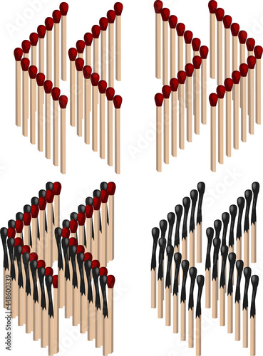 Arrows Symbols Made from Matches vector illustration isolated on a white background