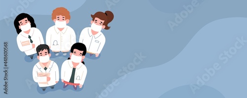 Banner with hospital medical staff doctors and nurses, vector illustration.