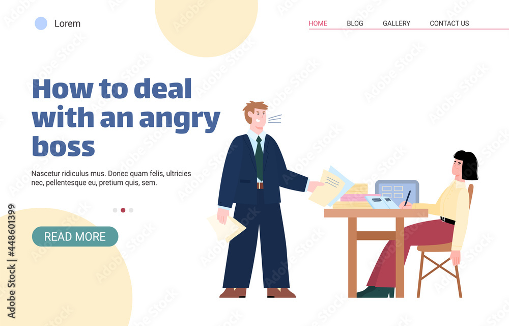 Rules to deal with angry boss web banner concept, flat vector illustration.