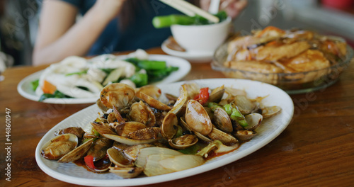 Hong Kong Cantonese cuisine, fry squid vegetable and fry clam dishes