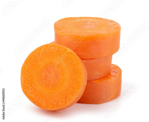 Sliced fresh carrot isolated on white background.