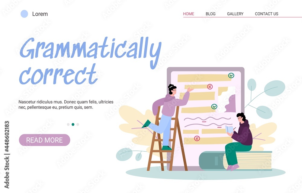 Grammar online correction and proofreading text website, vector illustration.