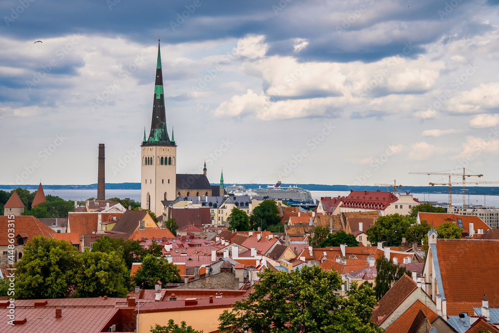 Aerial View of Tallinn Old Town in a beautiful summer day, Estonia