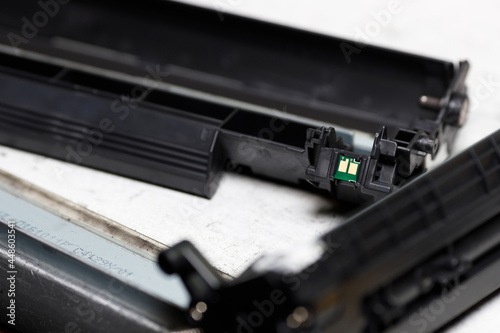 Disassembled toner cartridge of a laser printer.