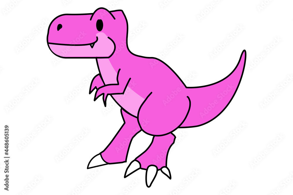 Obraz premium pink dino Cartoon hand drawn character. Dino handdrawn clipart.Isolated scandinavian cartoon illustration for children, book