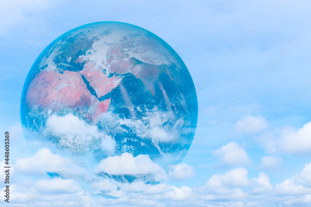 Naklejka premium Clean Earth fresh air dream new world low pollution on blue sky image concept. Elements of this image furnished by NASA.