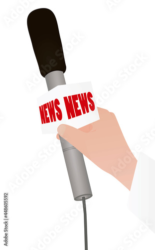Hand holds microphone. vector illustration