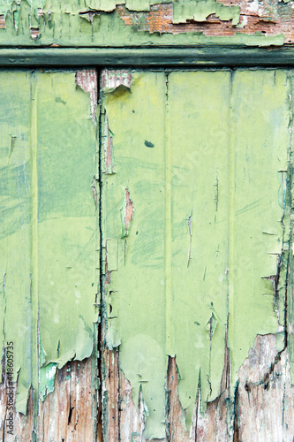 Old wooden door with green ...