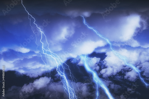 Creative sky thunderstorm and lightning background. Landing page concept.