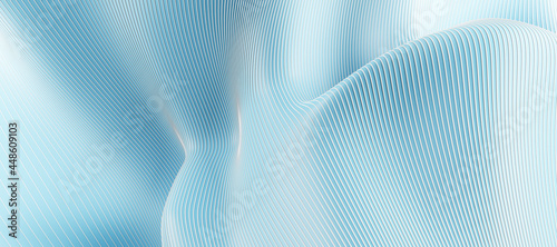 Creative wide blue lines and curves texture. 3D Rendering.