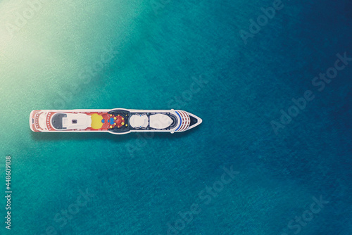 Cruise ship in the blue sea, view from the top. © dikana87