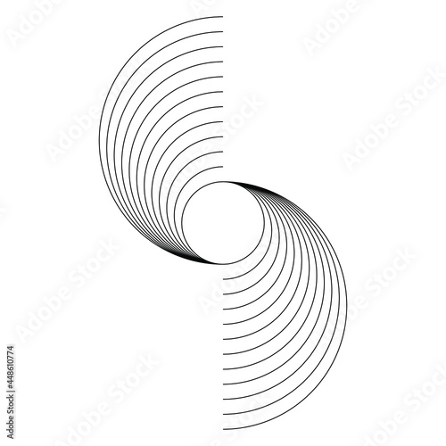 Black curvy lines in circle form. Geometric art. Design element for border frame, round logo, blackout tattoo, sign, symbol, web pages, prints, template, pattern and abstract background