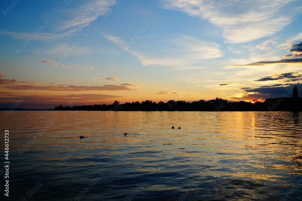 Sunset at the calm lake