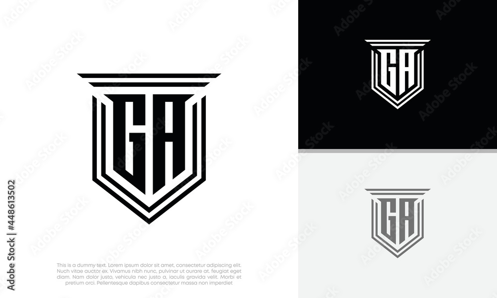 Initials GA logo design. Luxury shield letter logo design. Initials GA logo design. Luxury shield letter logo design.