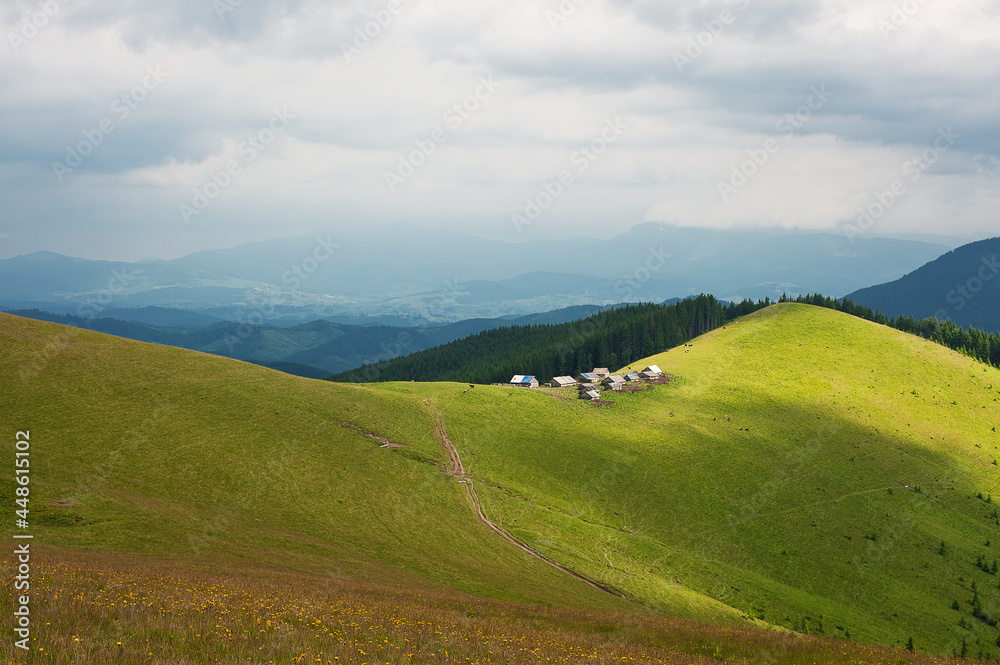 Fototapeta premium Panoramic view of a summer hilly countryside in Slovakia, Europe.