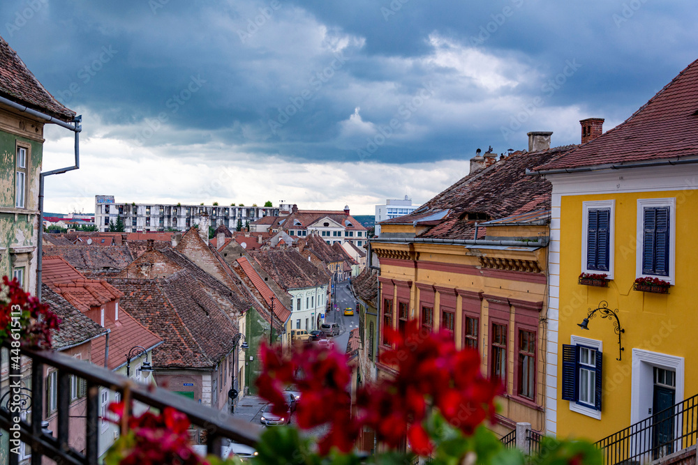 Beautiful summer street view in Sibiu, Romania 