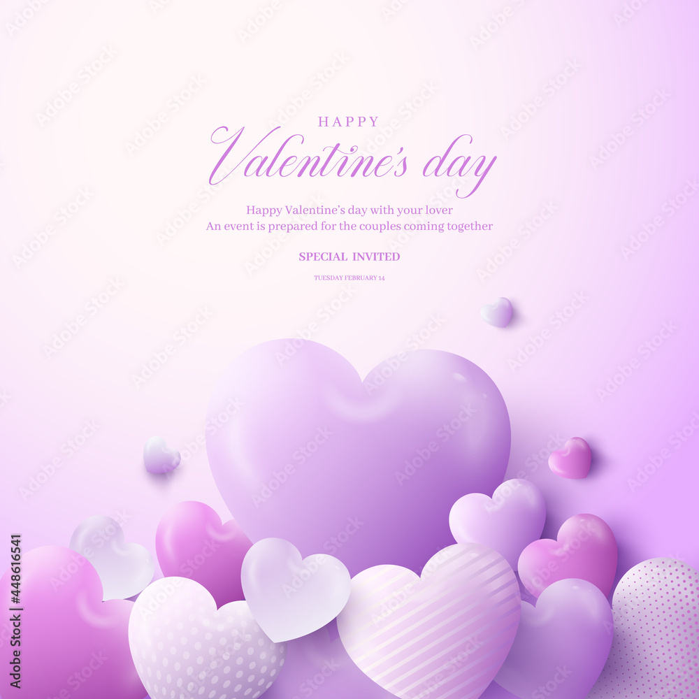 Happy Valentines Day Background With Realistic Hearts_2