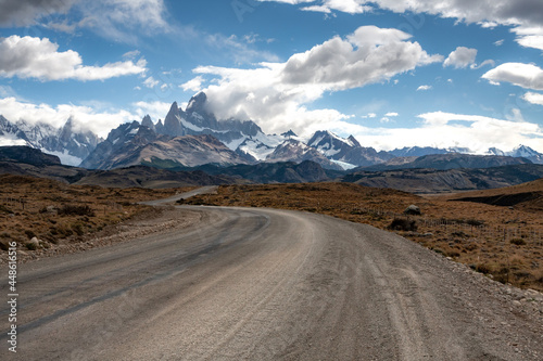 Road to Mount Fitz Roy cerro. Los glaciares National Park, El Chalten, Patagonia Argentina. South america best travel destination for climbing and hiking in the mountains. 