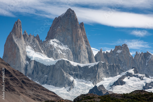 Mount Fitz Roy cerro. Los glaciares National Park  El Chalten  Patagonia Argentina. South america best travel destination for climbing and hiking in the mountains.  