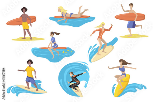 Happy Surfers With Surfboards Flat Set