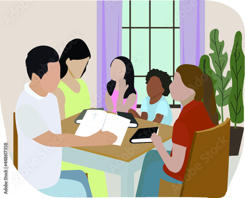 vector illustration of Church congregation lifestyle  at home scene.
