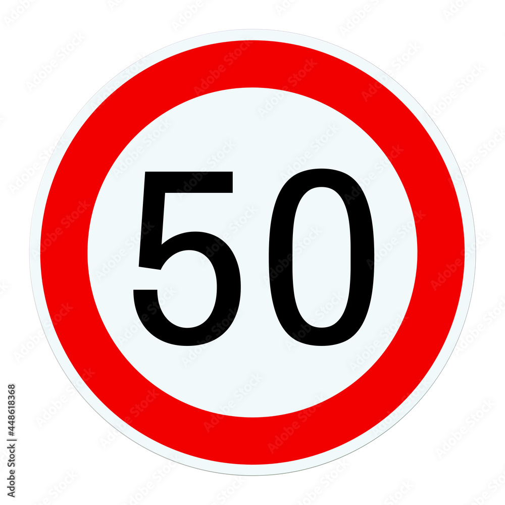 Verkehrszeichen Tempo 50, Illustration vor weißem Hintergrund Verkehrszeichen Tempo 50, Illustration vor weißem Hintergrund