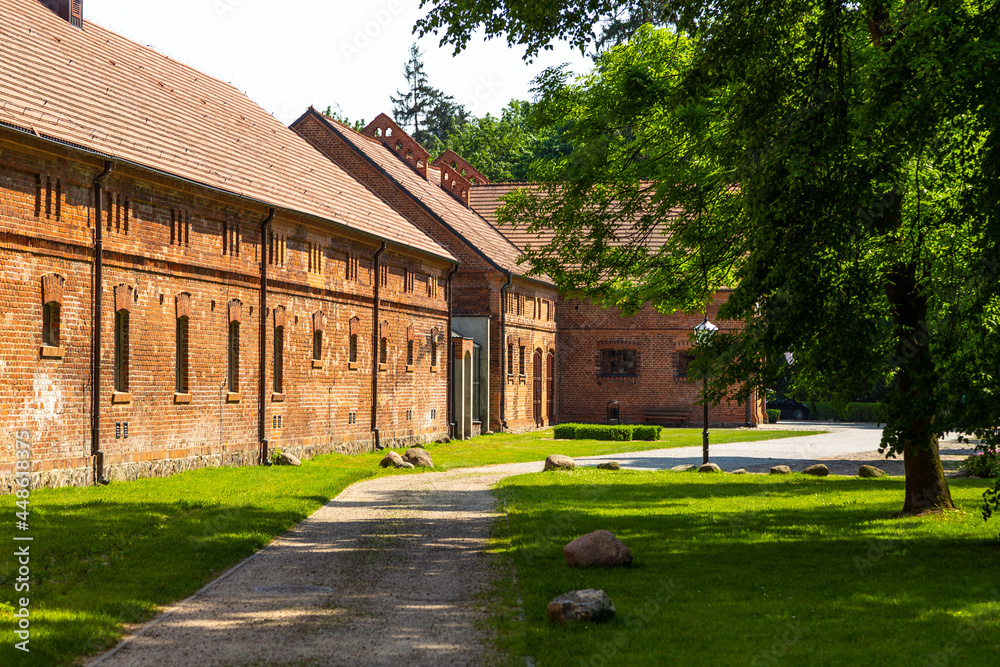 The building of the Forestry Museum. Old red brick building. Goluchow, Poland.