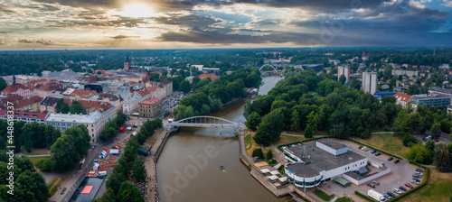 Cityscape of Tartu town in Estonia. Aerial view of the student city of Tartu. Summer evening view. photo