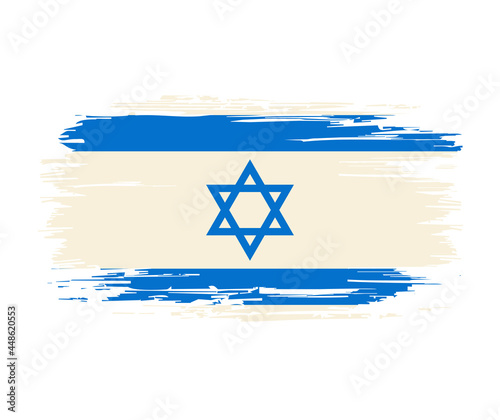 Israeli flag brush grunge background. Vector illustration.