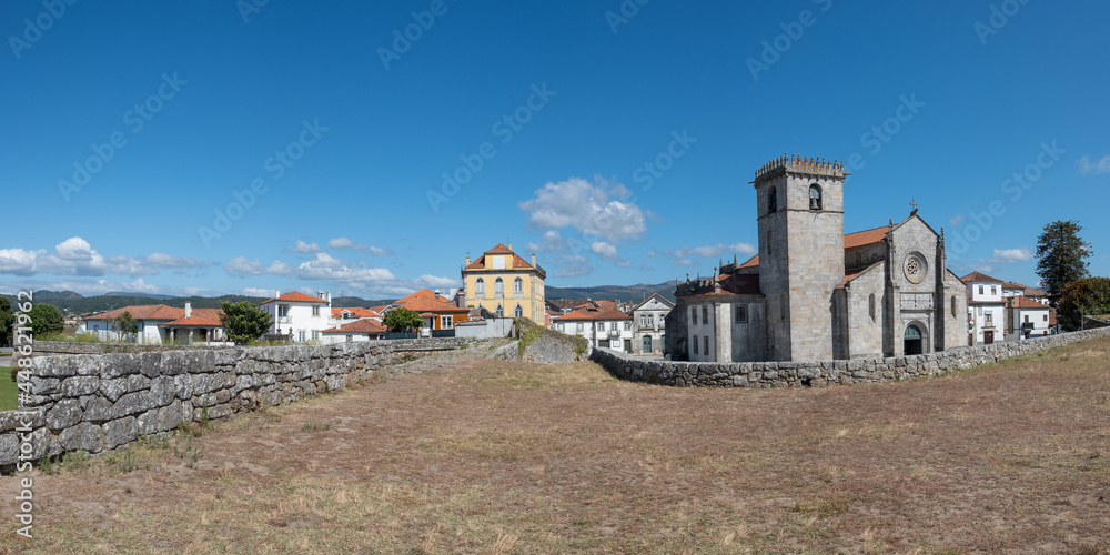 Panoramic of the wall, old city and Church Igreja Matriz de Caminha