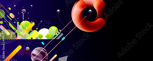 Abstract futuristic Dark background 3d balls vector illustration pearls gentle pastel shades Japanese restrained style. Charm of a jewelry graphic with lines and beads. Stock vector graphics