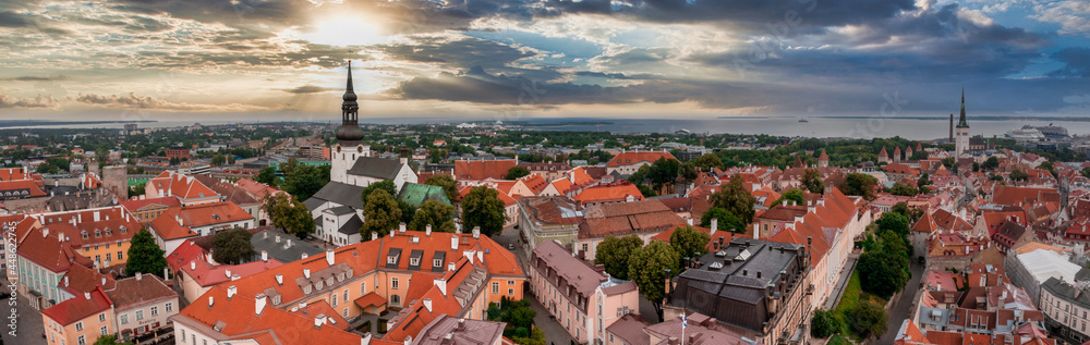 Fototapeta premium Aerial View of Tallinn Old Town in a beautiful summer day, Estonia